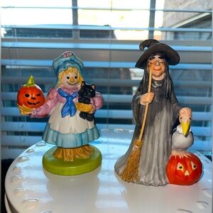 Vintage Witch w/vulture‎ & broom & Scarecrow Figurine UCGC 1985